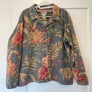 Coldwater Creek Women’s 2X 100% Cotton Floral wood button Jacket Costal Grandma